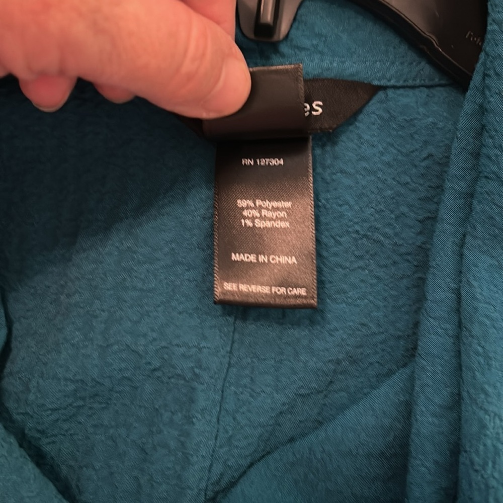 Ali Miles Cowl Neck Roll Tab Sl SZ XL Asymmetrical Textured Teal Tunic Top - Picture 6 of 7